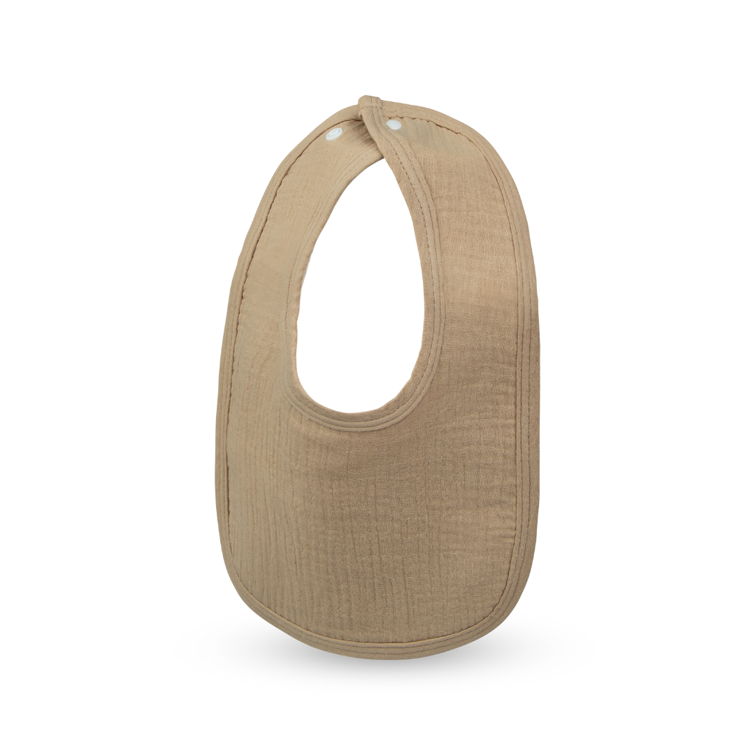 Classic Muslin Cotton Baby Drool Bib in Solid Pastel Colours - Chestnut Brown - Cotton Bib