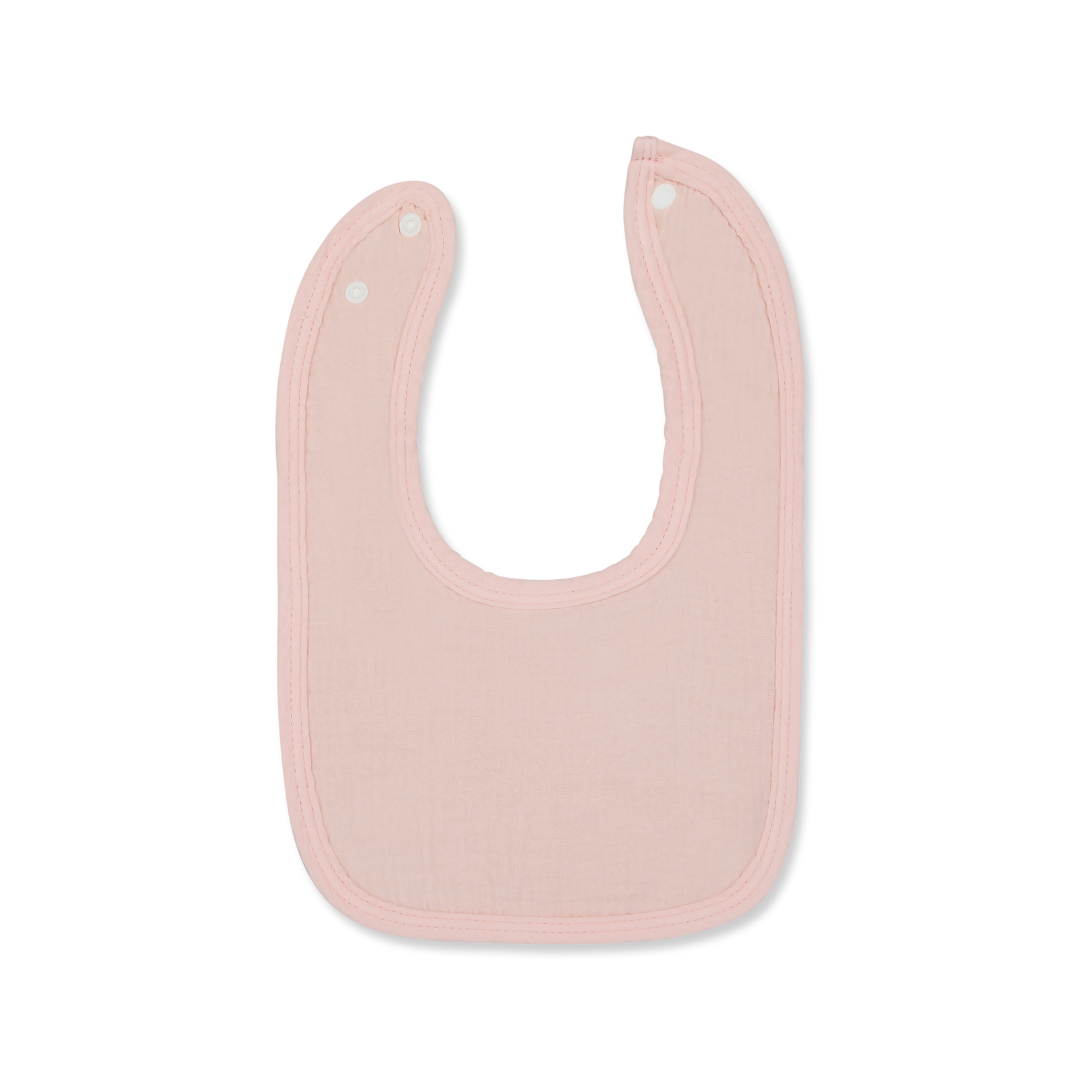 Classic Muslin Cotton Baby Drool Bib in Solid Pastel Colours - Blush Pink Opened - Cotton Bib