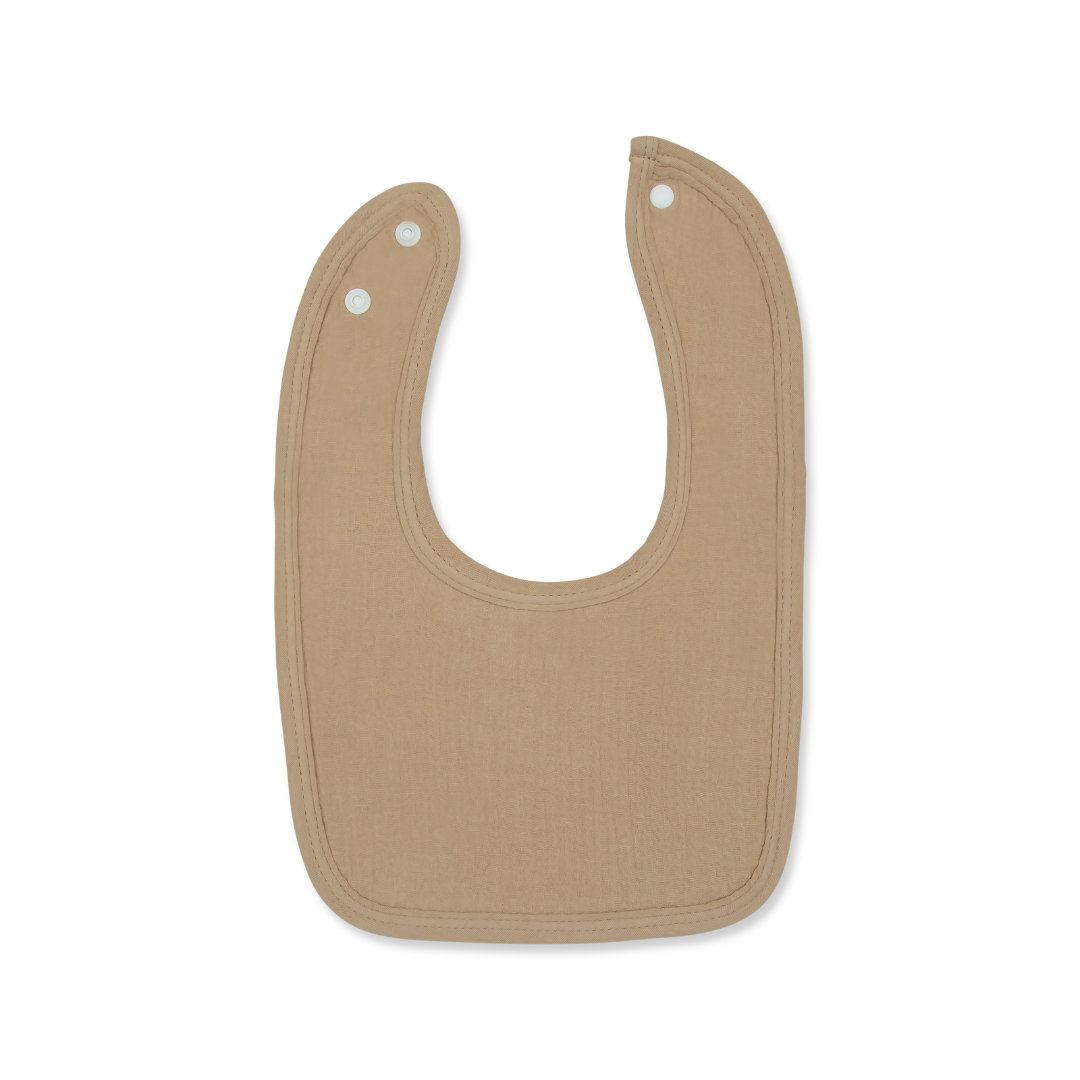 Classic Muslin Cotton Baby Drool Bib in Solid Pastel Colours - Chestnut Brown Opened - Cotton Bib