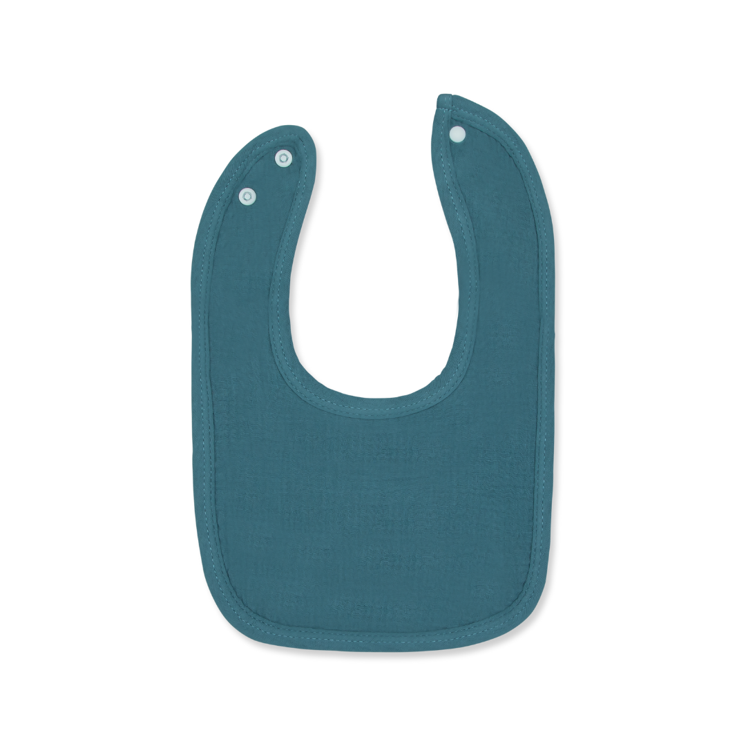 Classic Muslin Cotton Baby Drool Bib in Solid Pastel Colours - Deep Teal Opened - Cotton Bib