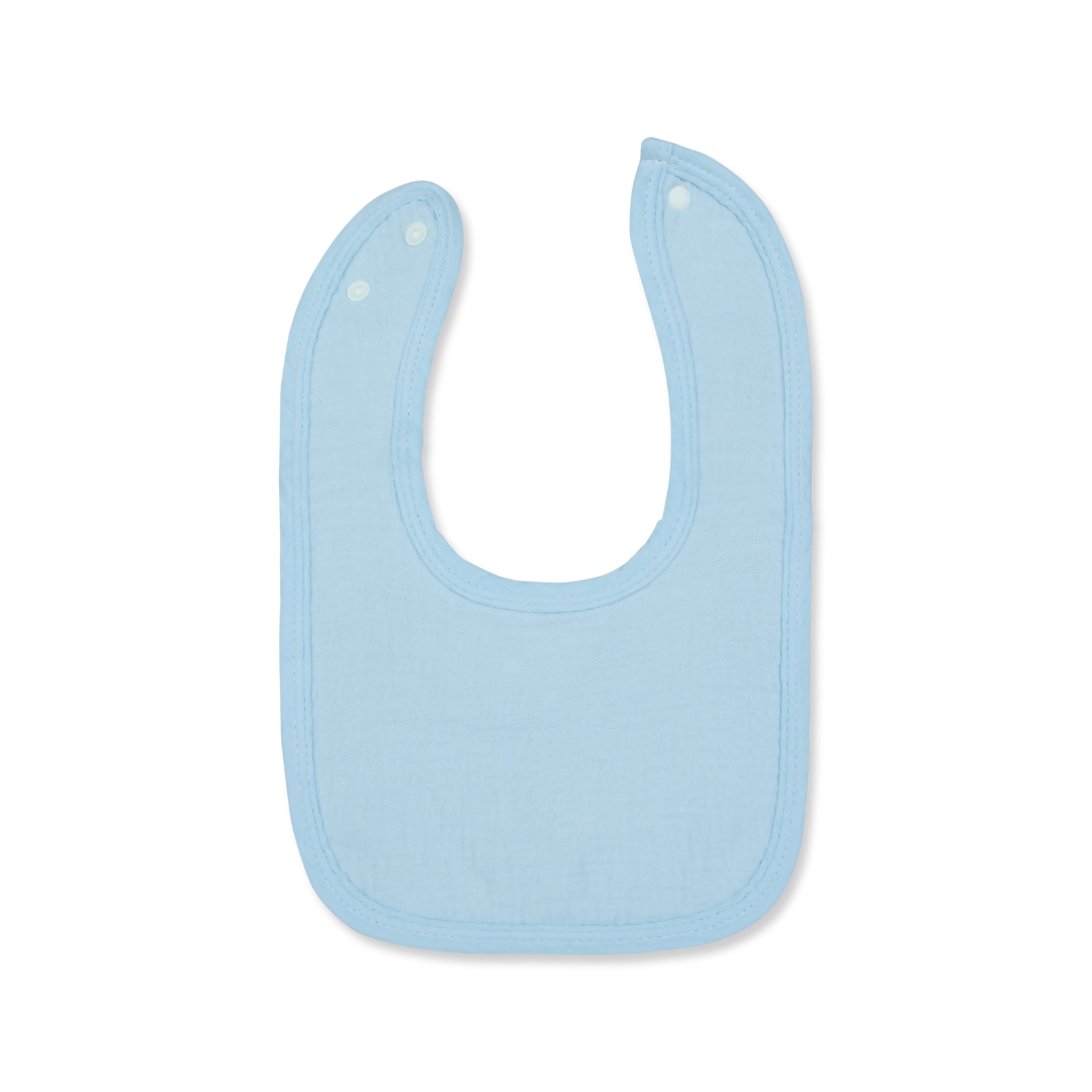 Classic Muslin Cotton Baby Drool Bib in Solid Pastel Colours - Sky Blue Opened - Cotton Bib